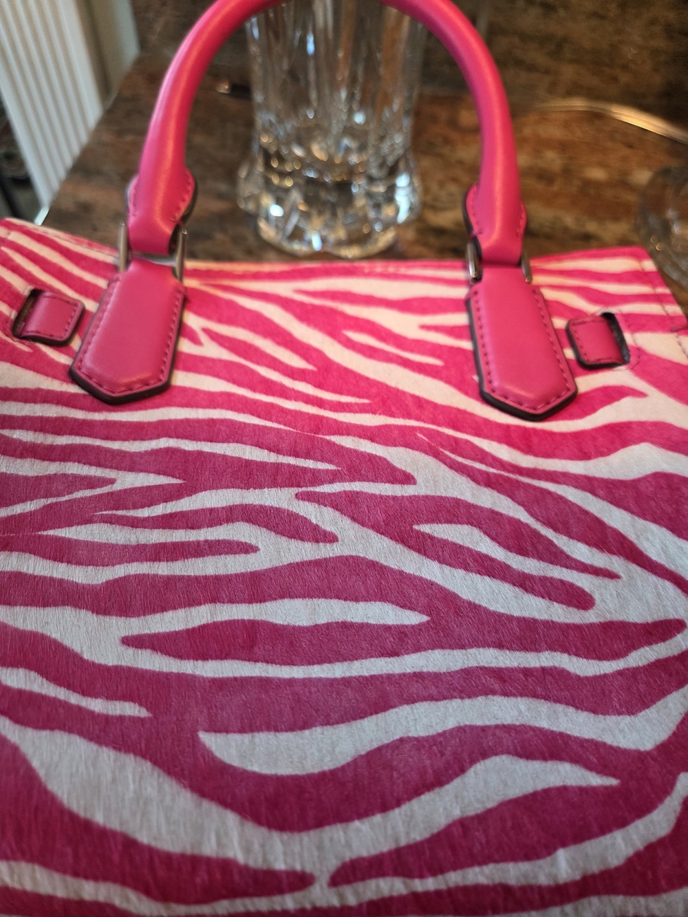 Michael Kors Hot Pink Zebra Print Calf Hair Mini Satchel with Wristlet - Picture 6 of 12